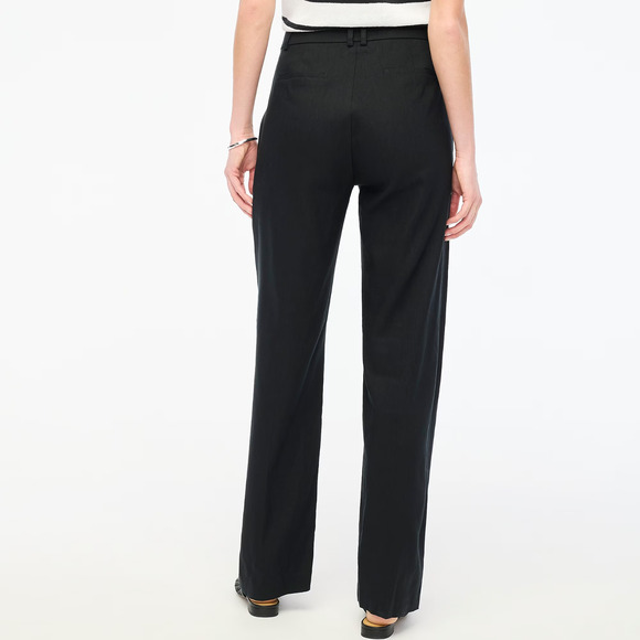J.Crew Womens Black High Rise Linen Blend Wide Leg Pleated Trouser Pants Size 12 - Picture 2 of 11